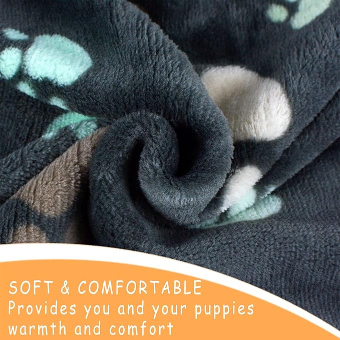 Dog Blankets for Large Dogs, 3 Pack Blanket Washable 41" x 31", Fuzzy Soft Pet Mat Throw Cover Kennel Crate Bed, Cute Grey Paw Pattern,Waterproof Cat Blanket