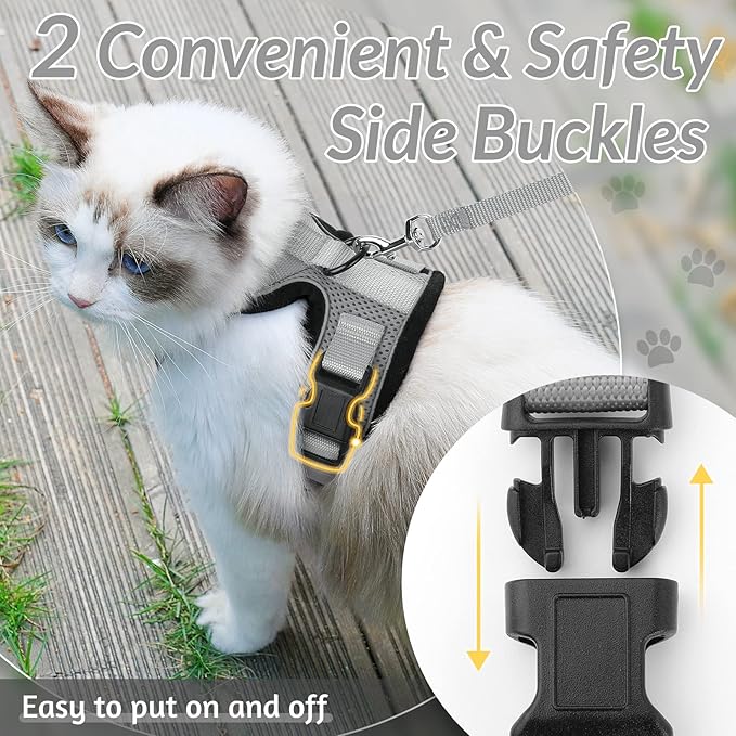 rabbitgoo Cat Harness and Leash for Walking, Escape Proof Soft Adjustable Vest Harnesses for Cats, Easy Control Breathable Reflective Strips Jacket, Grey, S