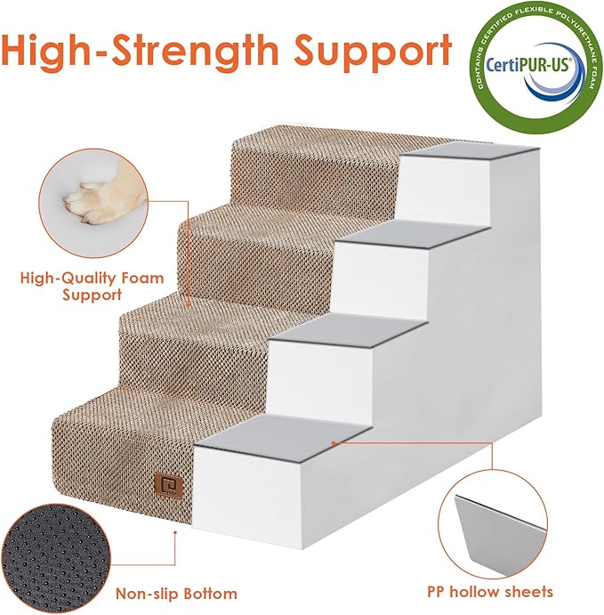 EHEYCIGA Dog Stairs for Bed 20”H, 4-Step Extra Wide Dog Steps for High Bed, Pet Steps for Small Dogs and Cats, Non-Slip Balanced Dog Indoor Ramp, Camel