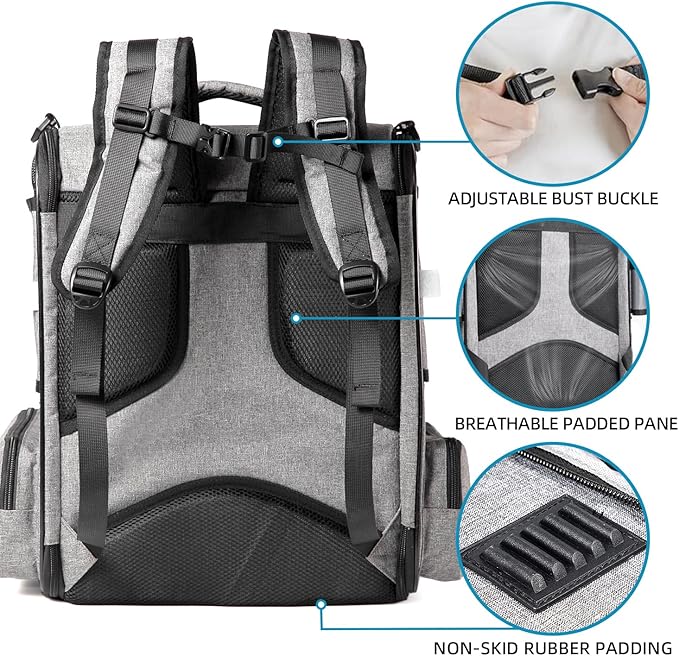 Bird Cage Backpack with Sunshade for Parakeets Cockatiels, Bird Travel Bag with Stand for Easy Cleaning, Transparent Breathable Travel Cage for Pets (Grey)