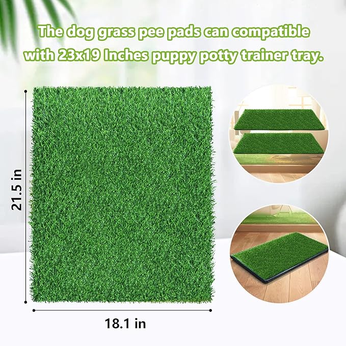 Dog Grass Pee Pad, 21.5 X 18.1Inch Artificial Grass for Dogs Reusable for Dog Potty Training, Dog Grass Pad with Drainage Holes for Indoor/Outdoor (2 Pack)