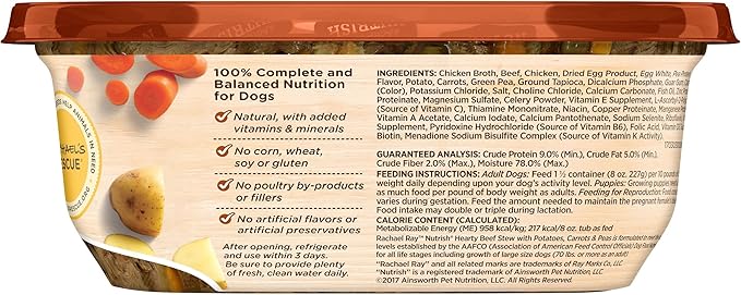 Rachael Ray Nutrish Premium Natural Wet Dog Food, Hearty Beef Stew Recipe, 8 Ounce Tub