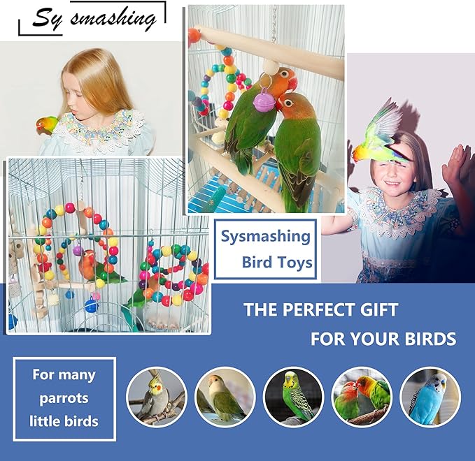 22 Packs Bird Parakeet Cockatiel Toys,Parrot Swing Chewing Hanging Toy with Safe Bells,Bird cage Colorful Climbing Standing Rope Natural Wood Ladder Bungee Toys