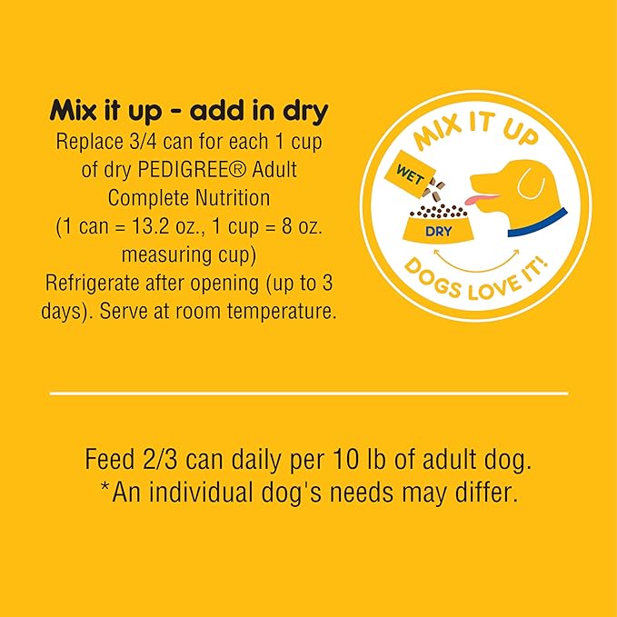 PEDIGREE High Protein Adult Canned Soft Wet Dog Food, Chopped Chicken & Duck Flavor, (12) 13.2 oz. Cans