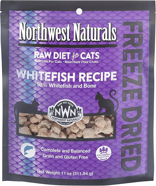 Northwest Naturals Freeze-Dried Whitefish Cat Food - Bite-Sized Nibbles - Healthy, Limited Ingredients, Human Grade Pet Food, All Natural - 11 Oz (Packaging May Vary)