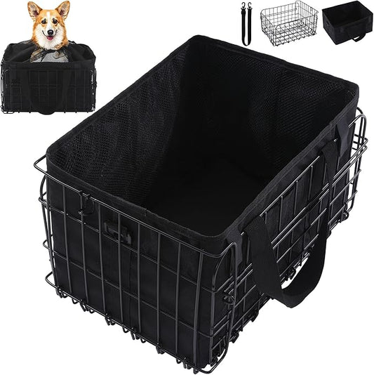 HOMBYS Foldable Dog Bike Basket with Removable Liner Bag, Portable Dog Bike Carrier for Travel, Large Waterproof Pet Bike Basket (Black)