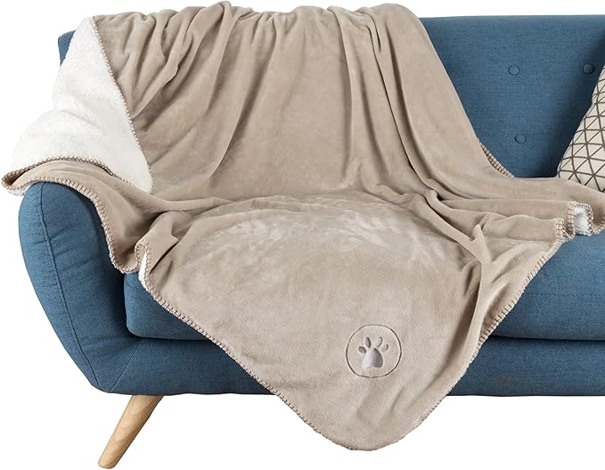 Waterproof Dog Blanket - 50x60-Inch Reversible Sherpa Dog Blanket for Couch, Bed, or Car - Protects from Spills, Stains, or Pet Fur by PETMAKER (Tan)