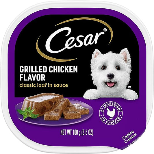 CESAR Adult Soft Wet Dog Food Classic Loaf in Sauce, Grilled Chicken Flavor, 3.5 oz. Tray