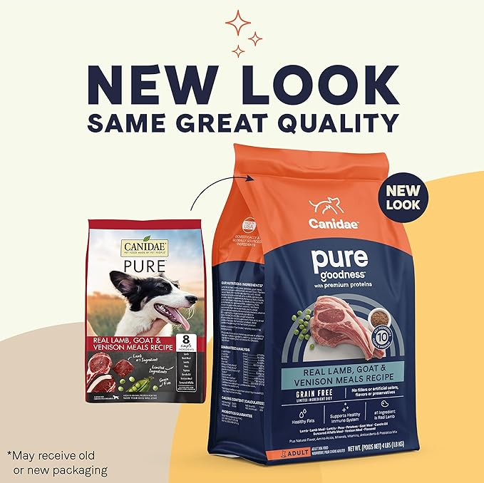 Canidae Pure Limited Ingredient Premium Adult Dry Dog Food, Real Lamb, Goat & Venison Meals Recipe, 12 lbs, Grain Free