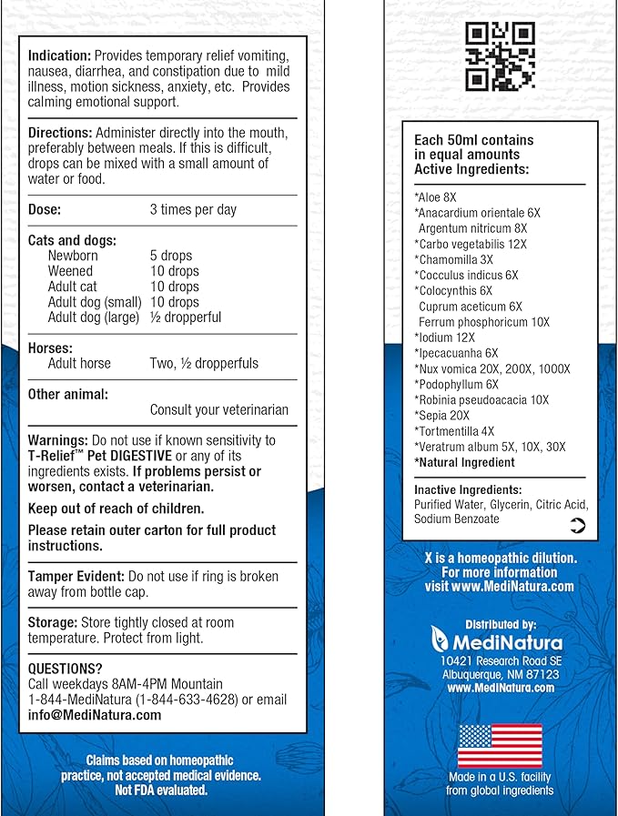 T-Relief Pet Digestive Complete GI Relief Drops for Dog & Cat Soothing Aloe + 13 Natural Homeopathic Actives Help Calm Nausea & Diarrhea from Mild Illness Food Stress or Motion Sickness - 1.69 oz