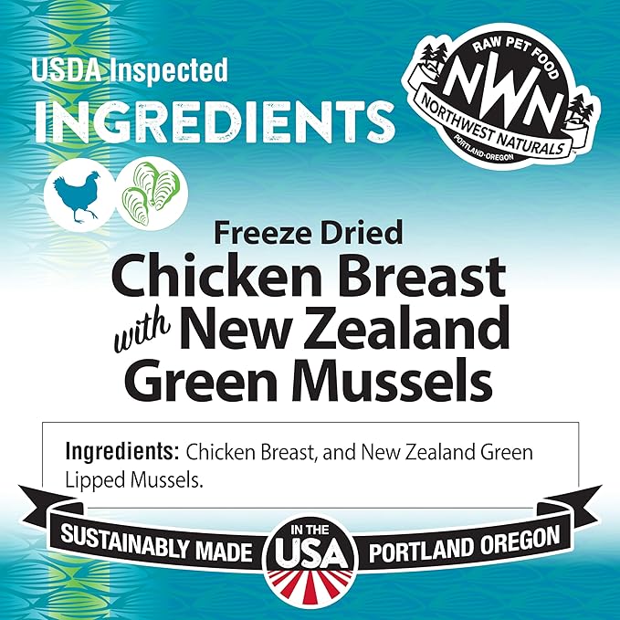 Northwest Naturals Freeze-Dried Chicken Breast with Green Lipped Mussels - Functional Topper - for Dogs and Cats - Healthy, Limited Ingredients, Human Grade, All Natural - 5 Oz (Packaging May Vary)