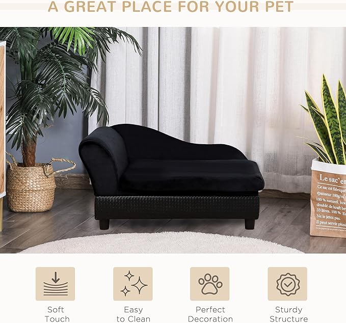 PawHut Luxury Fancy Dog Bed for Small Dogs with Hidden Storage, Small Dog Couch with Soft 3" Foam, Dog Sofa Bed, Cushy Dog Bed, Modern Pet Furniture for Puppies and Little Breeds, Black