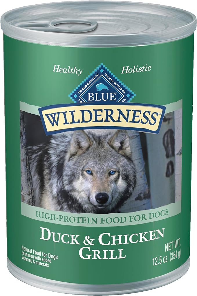 Blue Buffalo Wilderness Adult Wet Dog Food, High-Protein & Grain-Free, Made with Natural Ingredients, Duck & Chicken Grill, 12.5-oz. Cans, 12 Count