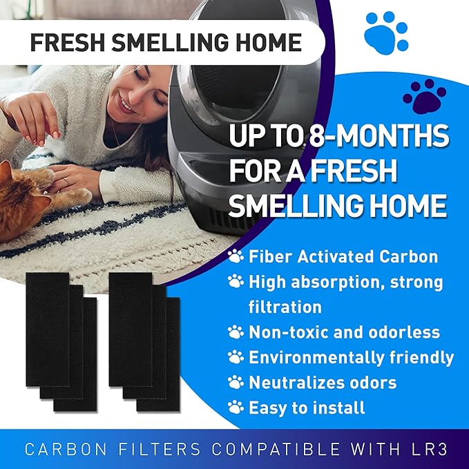 Carbon Filters for Litter Box Automated, 6 Pack Replacement Filters 9"×3" Thickened Type, Activated Carbon Filters Absorb Odor & Dust Control Moisture