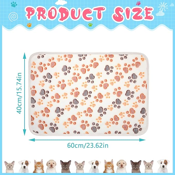 4 Pcs Pet Blanket Dog Puppy Blanket Paw Print Fleece Blanket for Small Medium Pet Dog Cat Warm Soft Sleep Mat Guinea Pig Cage Liners Blanket (White,Small(24 x 16 Inch))