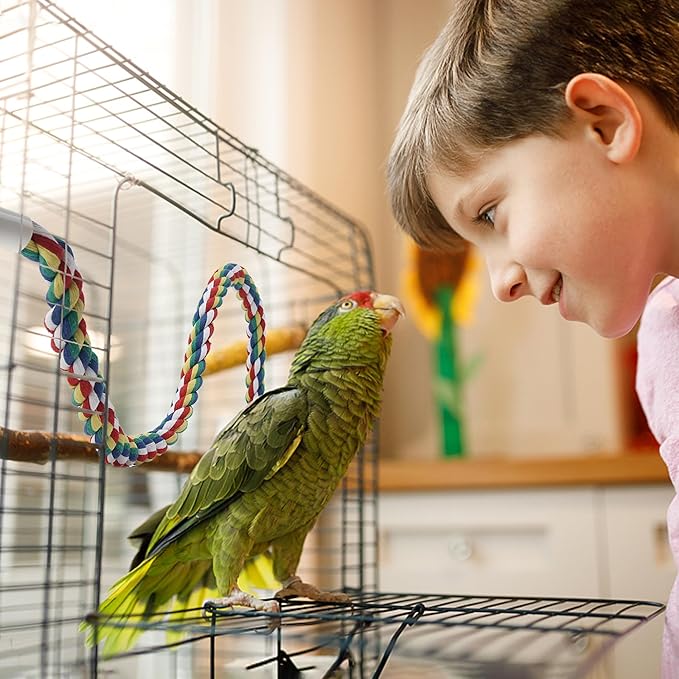 Bird Rope Perches for Parrots, Cockatiels, Parakeets, Budgie Cages Comfy Birds Colorful Rope Toy (31.5inch Metal nut)