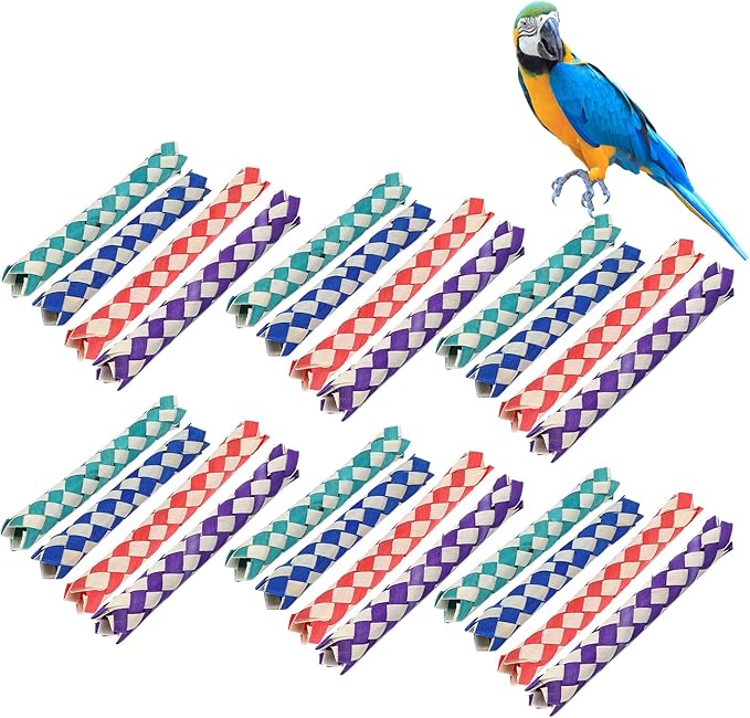 24pcs Finger Traps, Birds Parrots Chew Toy Chinese Bamboo DIY for Kids Parties Bird Toys Duck Trap Parrot Cage Cages Budgie Finch Parakeet Foraging Heart Forage Shredding