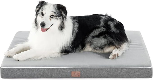 Bedsure Memory Foam Dog Bed for Large Dogs - Orthopedic Waterproof Dog Bed for Crate with Removable Washable Cover and Nonskid Bottom - Plush Flannel Fleece Top Pet Bed, Light Grey