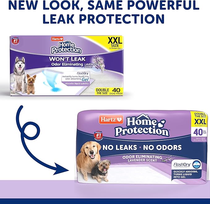 Hartz Home Protection Lavender Scented Dog Pads, XXL 40 count, Super Absorbent & Won't Leak, Odor Eliminating