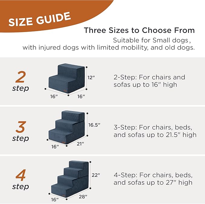 Lesure Dog Stairs for High Beds, Extra Wide Pet Stairs, 3-Steps Dog Steps for Medium/Small Dogs and Old Cats, Foldable Dog Steps with CertiPUR-US Certified Foam and Non-Slip Bottom, Navy