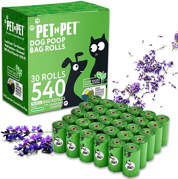 Pet N Pet Poop Bags For Dogs, Green 540 Counts Lavender Scented Dog Poop Bag Rolls, Dog Bags For Poop, Doggie Poop Bags, Dog Waste Bags, Doggy Bags Dog Bag
