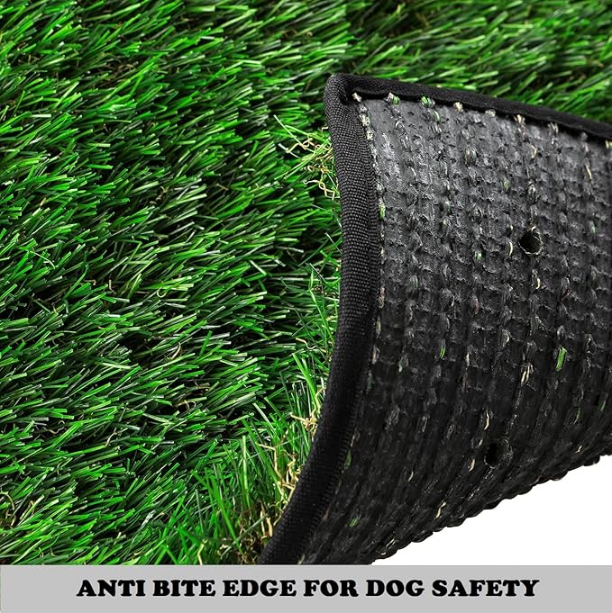 HQ4us Dog Grass Pad with Tray Extra Large 45”×34” Dog Litter Box Toilet with 2×Artificial Grass for Dogs with Hemmed Edge, Pee Pads for Dogs, Realistic, Less Stink, Potty for Balcony