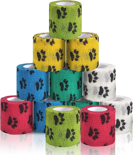 Vet Wrap for dogs,Bandage Wrap,12Pcs 2 Inches X 5 Yards Pet PreWrap Cohesive Bandages Bulk Self Adhesive dog Paw Protector for Horse, Cat, Bird, Pet Animal