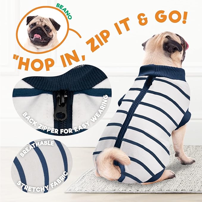 BENCMATE Dog Recovery Suit, After Surgery Dog Recovery Onesie, Professional Pet Zip Up Recovery Shirt Dog Abdominal Wound Bandages, Substitute E-Collar & Cone, Dog Onesie (XXLarge,Breton Stripes)