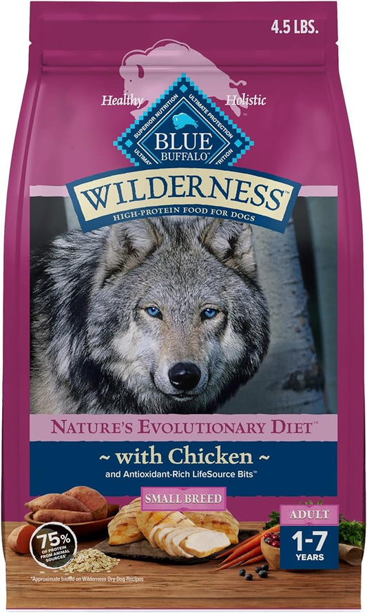 Blue Buffalo Wilderness Adult Small Breed Dry Dog Food with Real Chicken Plus Wholesome Grains, High-Protein Formula, Made in the USA with Natural Ingredients, Chicken, 4.5-lb. Bag