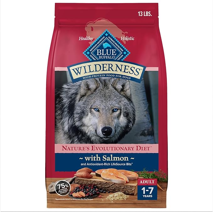 Blue Buffalo Wilderness Natural High-Protein Dry Food for Adult Dogs, Salmon Recipe, 13-lb. Bag