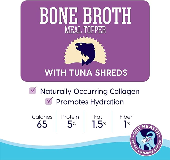 Solid Gold Bone Broth Cat Food Topper - Lickable Wet Cat Food with Protein Shreds for Hydration - Easy to Serve Wet Cat Food Gravy Bone Broth for Cats - Healthy Cat Snacks Treats - Tuna - 12 Pack