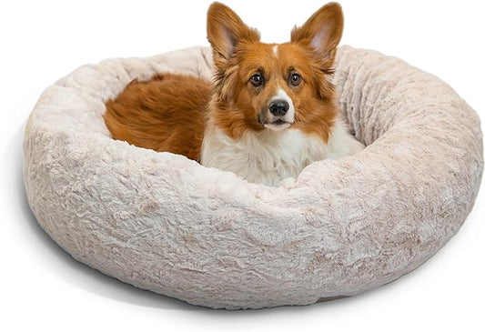 Best Friends by Sheri The Original Calming Donut Cat and Dog Bed in Lux Fur Oyster, Medium 30"