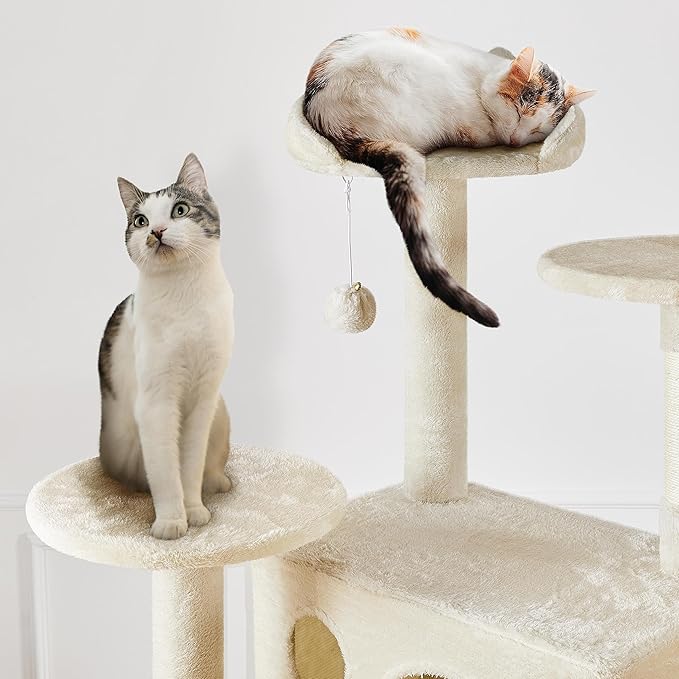 Yaheetech XL Cat Tree, 80in Multi-Level Cat Tower w/Cat Scratching Posts, Double Cat Condo, Perched Platforms and Dangling Balls, Cat Stand House for Kittens Pet, Beige