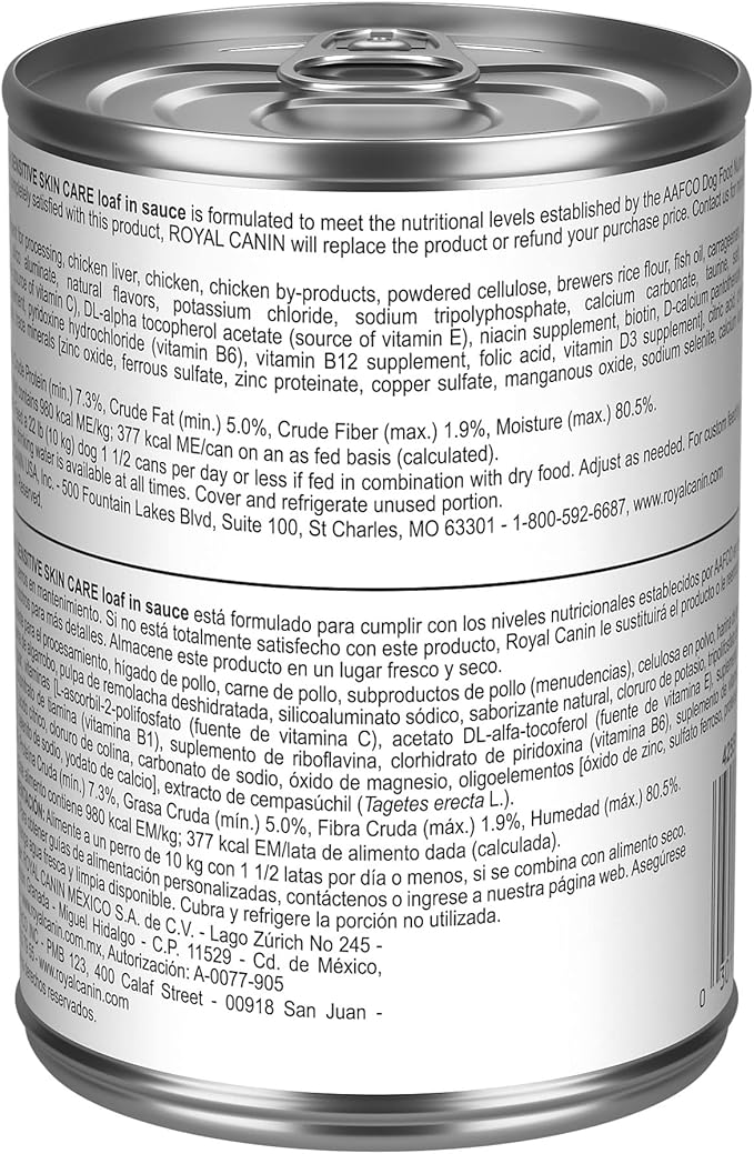 Royal Canin Sensitive Skin Care Loaf in Sauce Wet Dog Food, 13.5 oz can (12-Count)