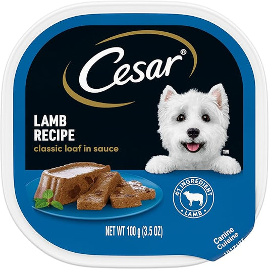 CESAR Adult Soft Wet Dog Food Classic Loaf in Sauce, Lamb Recipe, 3.5 oz. Tray