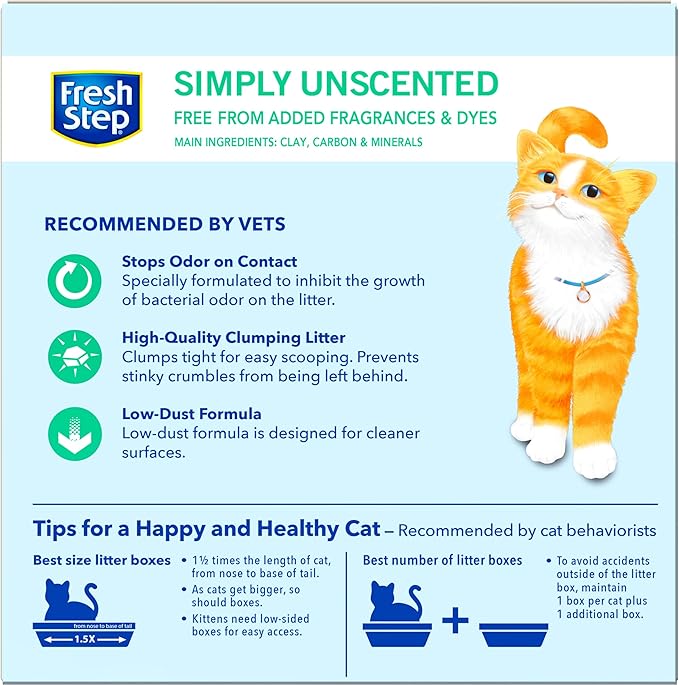 Fresh Step Clumping Cat Litter, Unscented, Long Lasting Odor Control Kitty Litter with Activated Charcoal, 14 lb