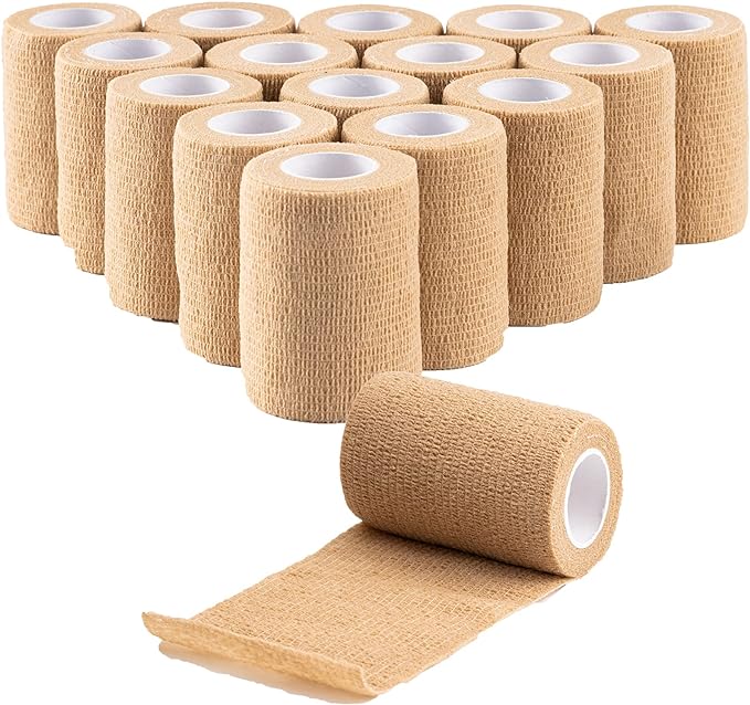 16 Pack Self Adhesive Bandage Wrap 3 inch, Self Sticking Bandage Wrap, Wound Wrap Self Adherent for Wrist Ankle Sprains, Vet Wrap for Animals Pet(Beige)