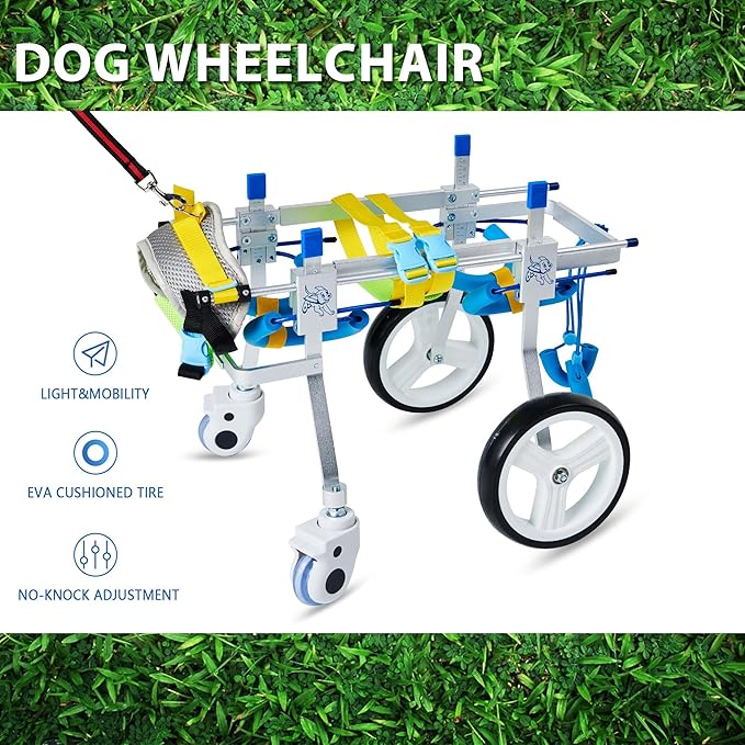 Adjustable 4-Wheel Dog Wheelchair| Pet Wheelchairs with Disabled Hind Legs Walking|Full Support Dog wheelchairs (7-Size) (S)