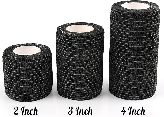 AUPCON Vet Wrap Cohesive Bandages Bulk Self Adhesive Bandage Wrap Self Adherent Wrap Non-Woven for Dogs Pet Animals & Ankle Sprains & Swelling 2 Inch x 5 Yards (2 Pack Black)