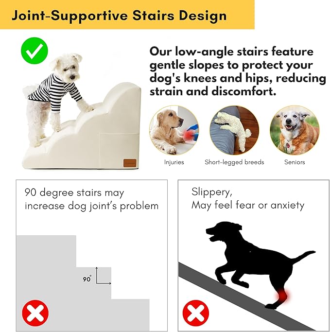 Dog Stairs for Small Dogs, JYpawsiepal dog steps for High Bed and Couch, Pet Ramp with High Density Foam, Non-Slip Balanced Indoor Pet Step,4 Steps Pet Stairs cream