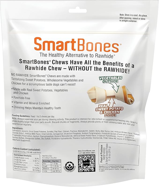 SmartBones Sweet Potato Dog Chews, Rawhide-Free Dog Chews Made With Real Meat and Vegetables, 6 Small