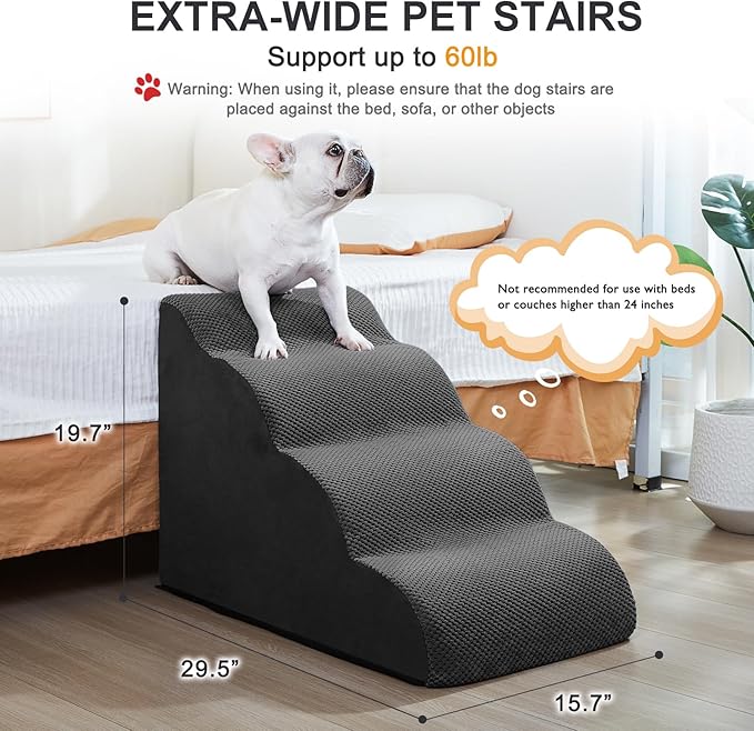 Ryoizen Dog Stairs Ramps to High Beds and Couch Up to 24'', Dog Step for Small Large Dog with High-Density Foam, 4-Step Pet Stairs with Non-Slip Bottom for Puppy and Cat, Gifts Lint Roller for Dogs