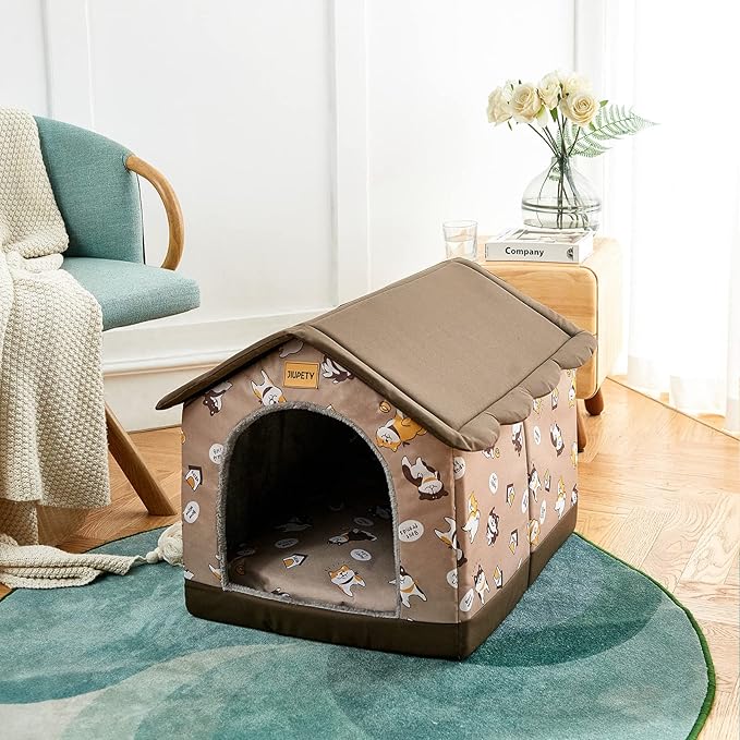 Jiupety Dog House Indoor, XL Size Indoor Dog House for Medium and Large Dog, Warm Cave Sleeping Nest Bed for Cats and Dogs, Brown