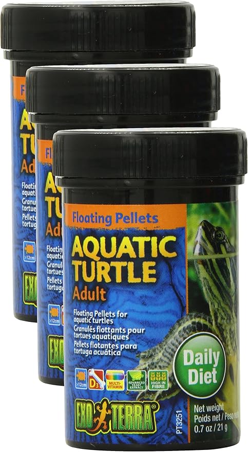 Exo Terra Adult Aquatic Turtle Food, Floating Pellets for Reptiles, 0.7 Oz., PT3251 (Pack of 3)