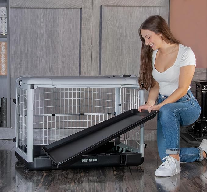 Pet Gear “The Other Door” 4 Door Steel Crate for Dogs/Cats with Removable Tray, Essential Grey, 36 Inch