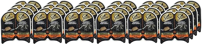 SHEBA PERFECT PORTIONS Cuts in Gravy Wet Cat Food Trays (24 Count, 48 Servings), Roasted Chicken Entrée, Easy Peel Twin-Pack Trays