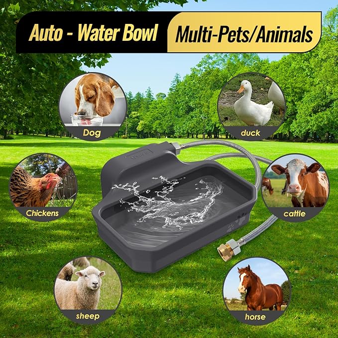 135OZ Automatic Water Dispenser for Large Dogs Patented Fit 3/4in GHT Male Faucet, Outdoor Animal Water Bowl Include Water Valve, 5ft Water Hose, Copper Connector, Extra-Large Drinking Area