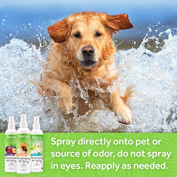 TropiClean Baby Powder Dog Perfume Spray Long Lasting | Naturally Derived Odor Removing Dog Deodorizing Spray | Cat Friendly | Made in USA | 8 oz