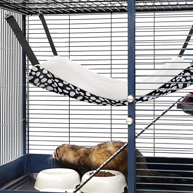 2 Pieces Reversible Cat Hanging Hammock Soft Breathable Pet Cage Hammock with Adjustable Straps and Metal Hooks Double-Sided Hanging Bed for Cats Small Dogs Rabbits (Leopard and Dot,S)