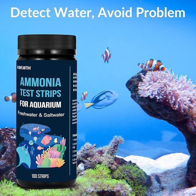 Ammonia Test Kit for Aquarium Freshwater: 100 Counts Aquarium Ammonia Test Strips for Fish Tank Ammonia Tester for Aquarium Pond - Testing for Ammonia